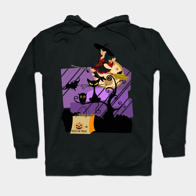 Trick Or Treat Halloween Witch Hoodie by TigsArts